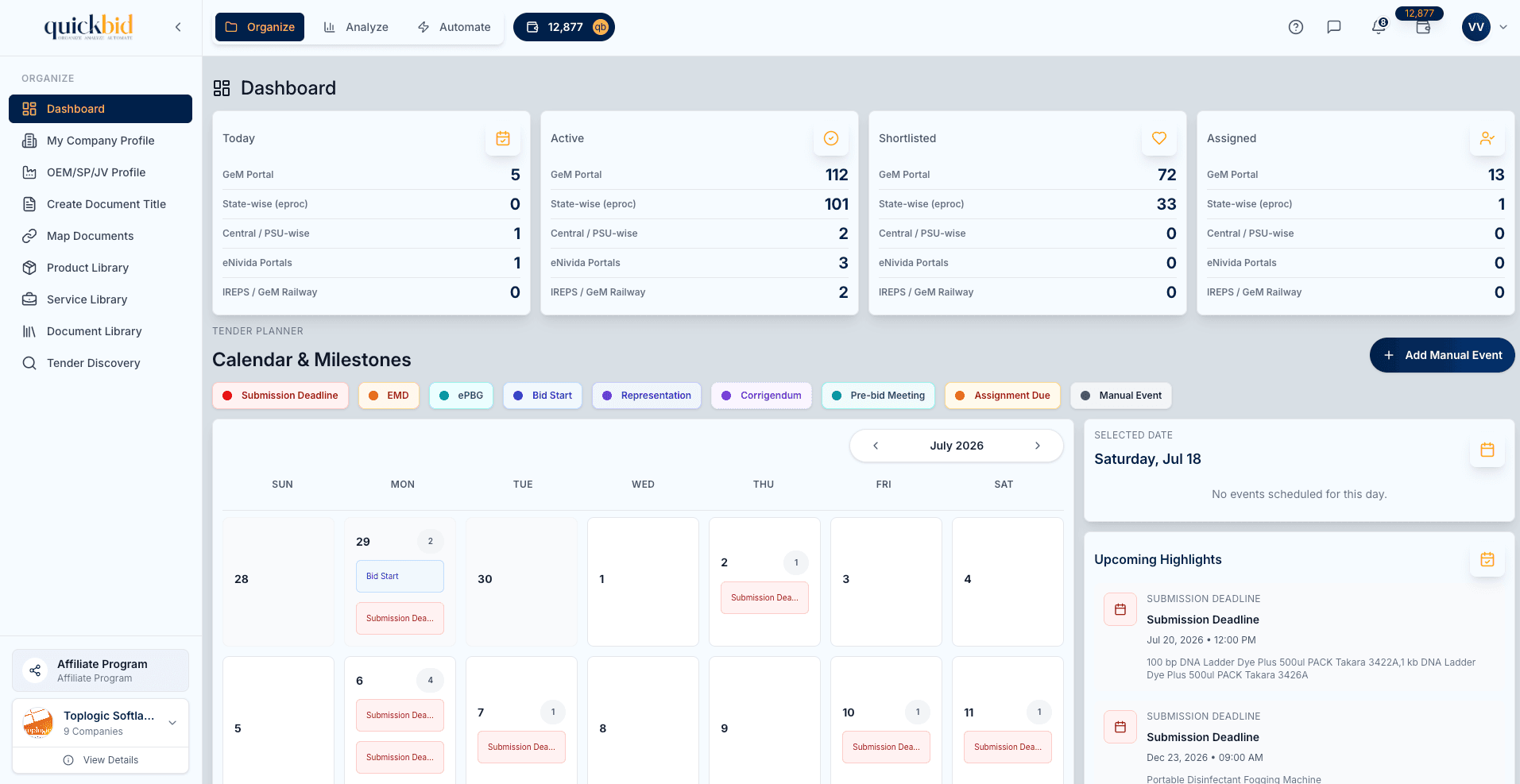 QuickBid Dashboard Overview